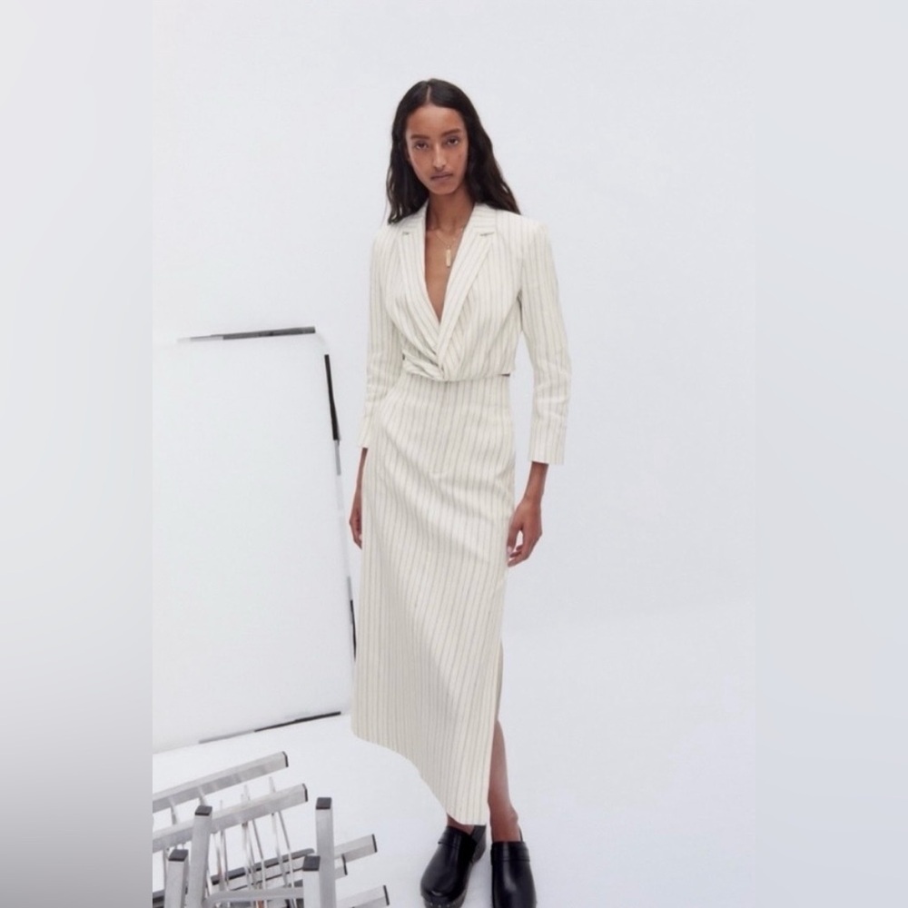 Zara Striped Line Blend Cropped Blazer